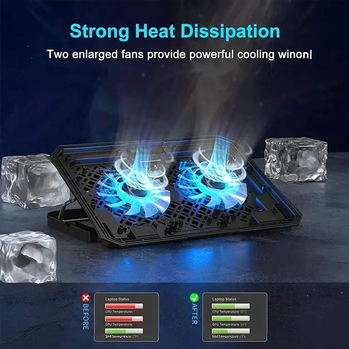 Dual Fan Laptop Cooling Pad with Mobile Stand – Ergonomic Foldable Design, Adjustable Angles (6.5°–40°), 2 USB Ports, Fits Laptops up to 15.6 inch